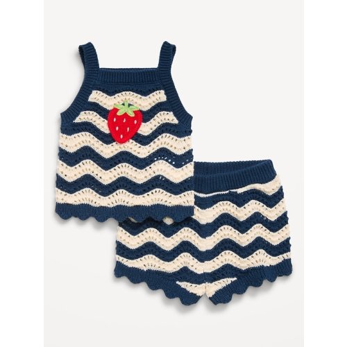 Sleeveless Striped Sweater-Knit Top and Shorts Set for Baby