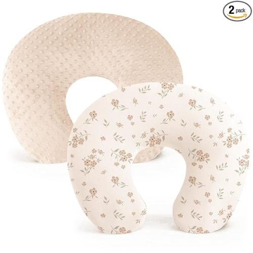 Konssy 2 Pack Nursing Pillow Covers, Soft and Comfortable Nursing Cover for Breastfeeding Pillows, Pillow Slipcover for Baby Girls Boys Newborn(Brown, Blossom)