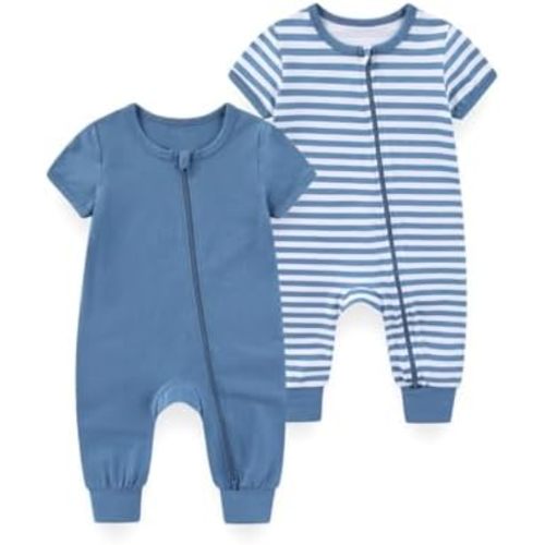 JELYLOVE Zipper 2 Pack Short Sleeve Baby One-Piece Rompers Unisex Casual New Born Clothes Infant Outfit