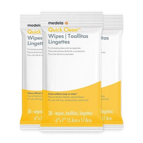 Medela Quick Clean Breast Pump & Accessory Wipes 90ct, 3 Pack of 30Count, Resealable, Convenient & hygienic On The Go Cleaning for tables, Countertops, Chairs, & More