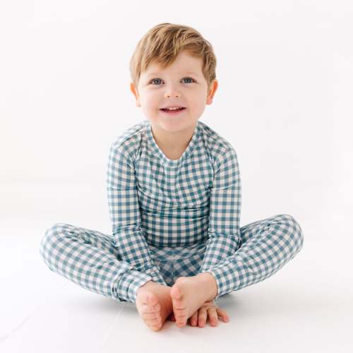 Blue Small Gingham Two-Piece Set