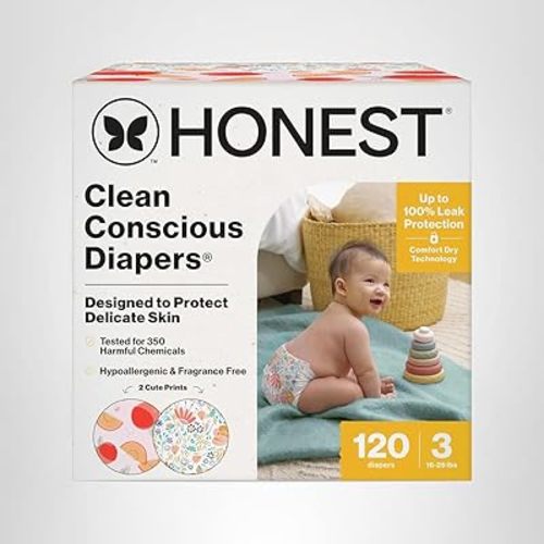 The Honest Company Couches lavables Clean Conscious | À base de plantes, durables | Motif Wild Thang + Flower Power | Super Club Box, taille 3 (7-13 kg), 120 pièces
