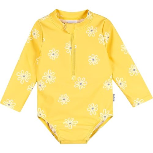 Gerber Baby Girls' Toddler Long Sleeve One Piece Rashguard Swimsuit