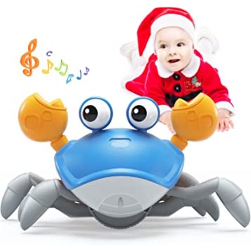Yeaye Crawling Crab Baby Toy Gifts，Infant Tummy Time Toys, Cute Dancing Walking Moving Babies Sensory Induction Crabs with Light Up Music for 0-6 6-12 1-3 4+ Year Old Boys Girls Toddler（Blue）