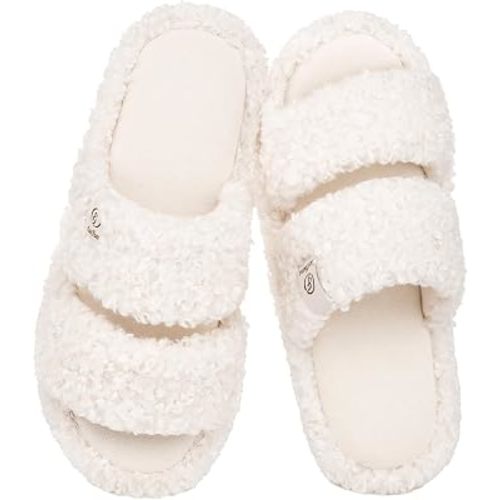 EverFoams Women's Fuzzy Open Toe Slippers Memory Foam Indoor House Shoes