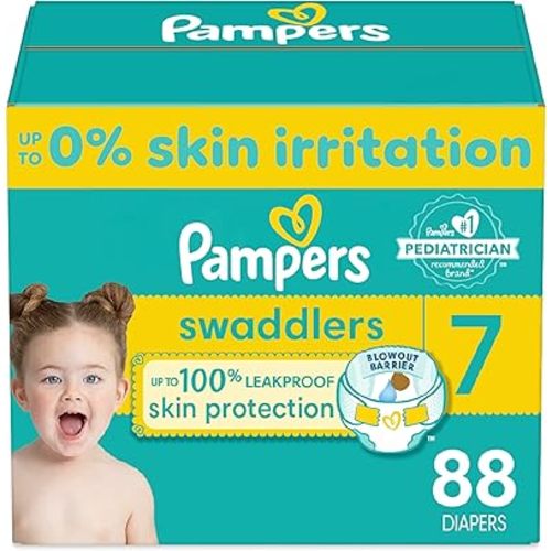 Pampers Swaddlers Diapers - Size 7, One Month Supply (88 Count), Ultra Soft Disposable Baby Diapers