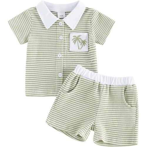fhutpw Baby Toddler Boy Summer Clothes Striped Button Down Shirt Outfits