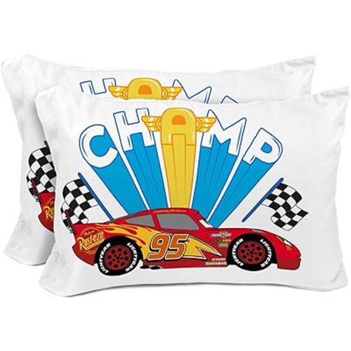 Sunny Side Up Disney Pixar Cars Lightning McQueen (Pack of 2) Reversible Pillowcases - Double Sided Pillow Covers, Kids Super Soft Racecar Bedding