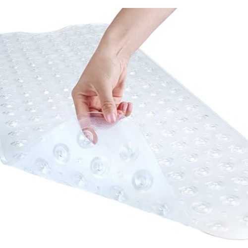 YINENN Bath and Shower Safety Mats 40x16 inch, Non Slip with Suction Cups for Bathroom Stall and Tub Floor, Extra Large and Machine Washable, Drain Holes Keep Bathtub Clean, Clear