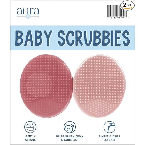 S&T INC. Exfoliating and Massaging Cradle Cap Bath Brushes for Baby, Silicone - 2 Inch x 2.5 Inch, Pink, 2 Pack