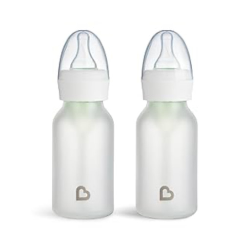 Munchkin Bond Silicone Coated Glass Baby Bottles - Anti-Colic Feeding System with Natural Feel Nipples, 4 Ounce, 2 Pack, White