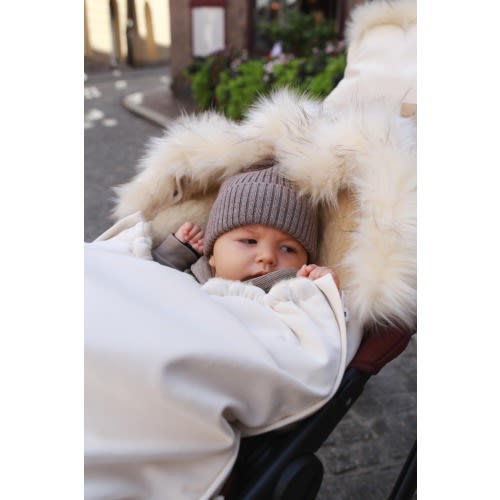 Pram footmuff - SHEEP WOOL - cream, velvet stroller, 105 cm, no handmuff
