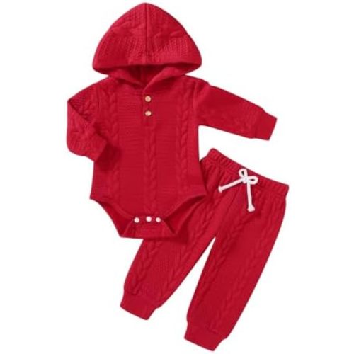 YOUNGER TREE Newborn Baby Boy Girl Clothes Hooded Long Sleeve Romper Pants Set Solid Ribbed Infant Fall Winter Outfits