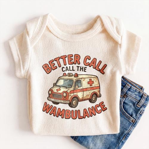 Better Call The Wambulance Baby Onesies® - Funny Retro Ambulance Bodysuit