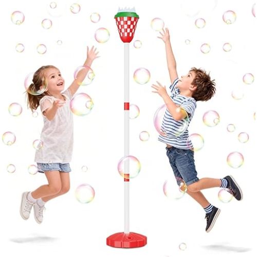 Bubble Machine for Kids, Garden Lamp Bubble Toy with Colorful Lighting and Music for Toddlers, Rechargable Bubbles Blower Maker Outdoor Toys for Event Birthday Wedding Party (Red)