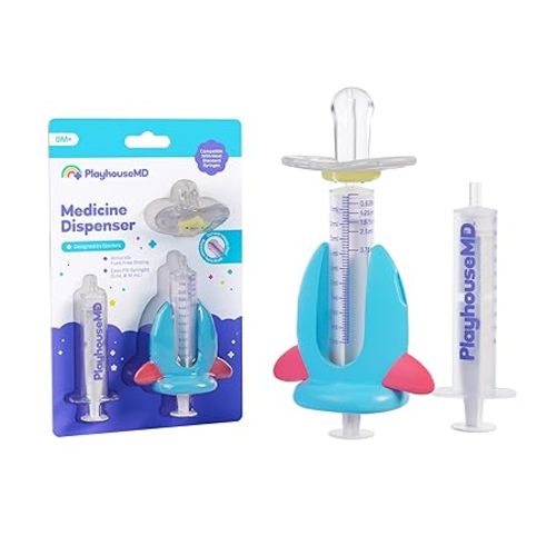 Playhouse MD Medicine Dispenser, Rocket - Liquid Medication Syringe for Newborns, Infants, Babies & Toddlers - Baby Medicine Kit with Pacifier Attachment for Accurate Dosing