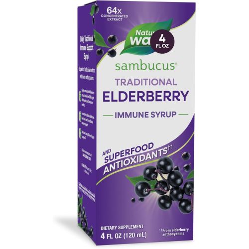 Nature’s Way Sambucus Traditional Elderberry Syrup for Traditional Immune Support* with Highly Concentrated Black Elderberry Extract & Superfood Antioxidants, Adults & Kids 7+, Berry Flavored, 4 Fl Oz