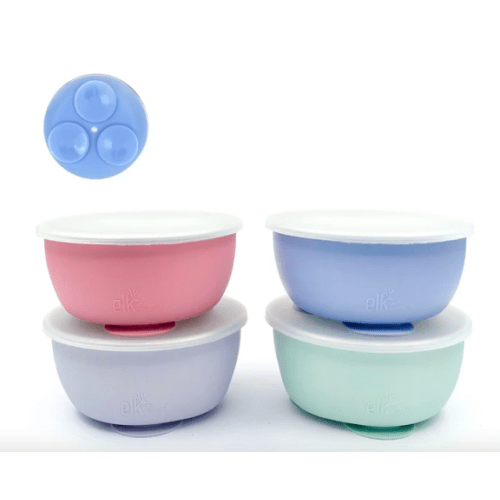 Stainless Steel Bowl with Silicone Suction Sleeve + Lids