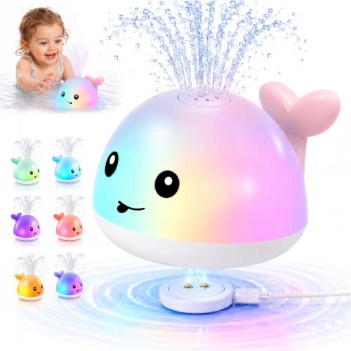 Gigilli Baby Bath Toys for Kids Ages 1-3, Light Up Whale Bath Toy Sprinkler | Upgraded with Magnetic-Charging Bathtub Toys for 6-12 months, Toddler Pool Water Squirt Toys, 1 Year Old Baby Boy Girl Gifts