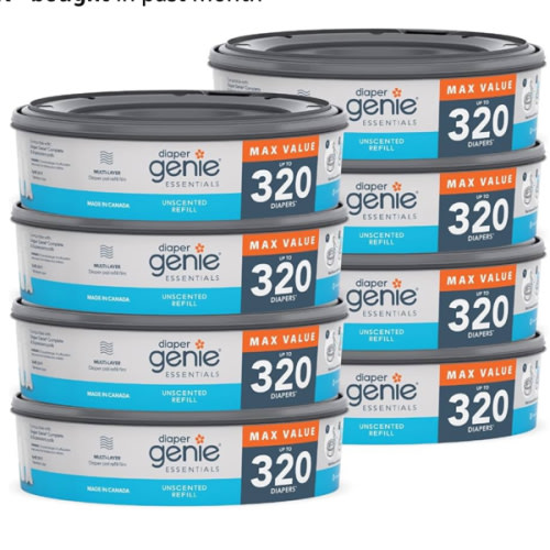 Diaper Genie Essentials Round Refill 8-Pack | Holds Up to 2560 Newborn Diapers | Features Unscented Continuous Film | Compatible with Diaper Genie Complete and Expressions Pails,8 Count (Pack of 1)