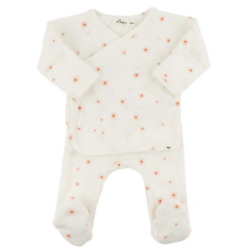 oh baby! Pointelle Kimono Footie Set - Twinkle Mini Daisies - Snow