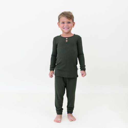 Ribbed Henley Set in Fir