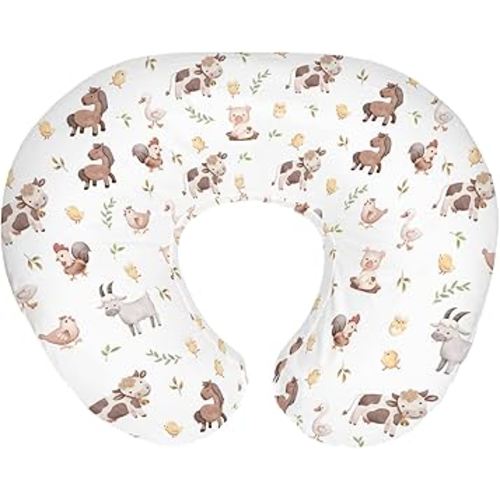 Cute Farm Animals Baby Nursing Pillow Covers for Boy Girl Cow Rooster Horse Goat Duck Pig Nursing Pillowcase for Breastfeeding Pillows Country Farmyard Soft Stretchy Slipcovers for Newborn Infant