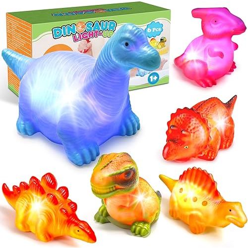 Baby Bath Toys for Toddlers 1-5, 6 Packs Light Up Floating Dinosaur Toys for Kids 1-5 Year Olds Boys Girls Halloween Xmas Birthday for Babies Age 1-5 Sensory Toys Preschool Bathtub Pool Shower Games