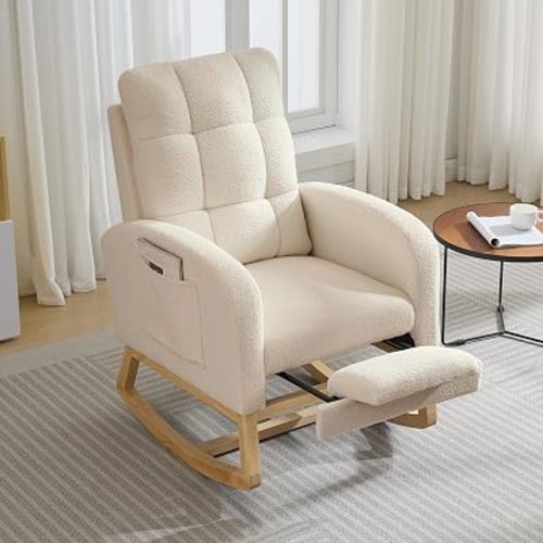 Garvee Modern Upholstered Nursery Rocking Chair Glider Rocker with Footrest