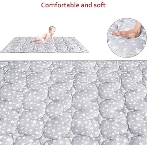 Moonsea Baby Play Mat 74"x50" Playpen Mat Thick Ultra Soft Playpen Mat for Playing or Crawling, One-Piece Crawling Mat Non Slip Padded Baby Playmat for Floor 74x50 Inches, Grey with Star