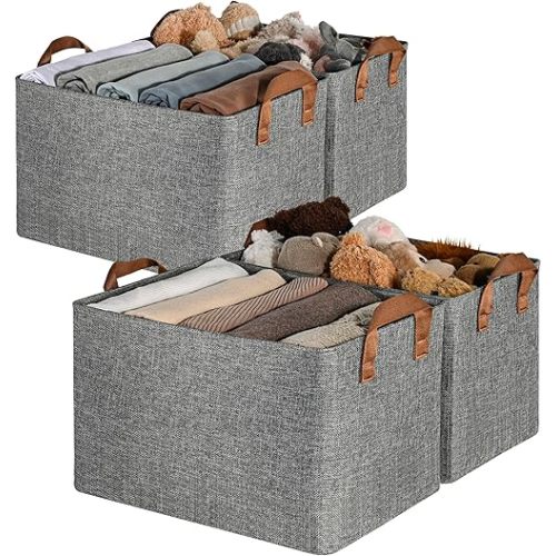 GRANNY SAYS Closet Storage Baskets, Collapsible Fabric Storage Bins with Metal Frame, Clothes Organizer Bins, Extra Large Baskets for Shelves, Gray, 4-Pack
