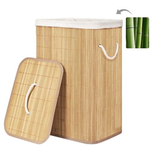 MEHOOM Bamboo Laundry Hamper with Lid, 80L Foldable Laundry Basket with Handles and Removable Liner Bag for Bedroom and Laundry Room