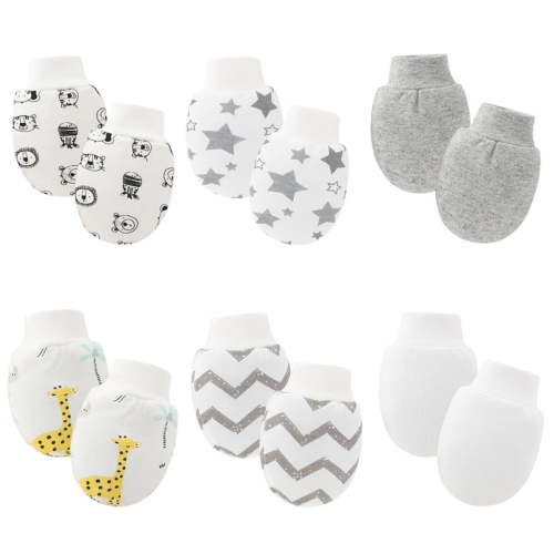 ZACPNCV 6 Pairs Baby Mittens Newborn No Scratch Mittens Newborn Cotton Wrist Gloves Infant Toddler Mittens for Baby Boys Girls Gray 0-12 Months