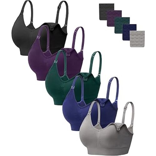 HBselect Women Maternity Bras 5 Pack Nursing Bras for Breastfeeding Seamless Pregnancy Sleep Bralette with Extra Extenders