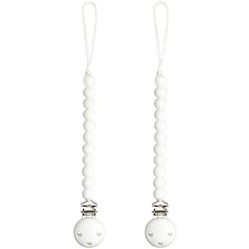 Comfy Cubs Pacifier Clips 2 Pack - 100% Food Grade Silicone Baby Pacifier Clips, BPA & PVC Free - CPSIA Certified, Lightweight and Flexible Baby Gifts - White