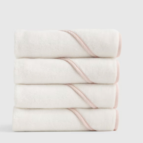 Organic Turkish Cotton Baby Hooded Towel Set 4-Pack in Soft Pink