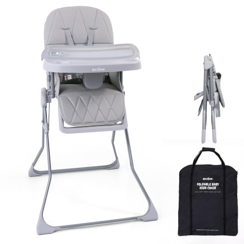 Bicystar Foldable Baby High Chair with Easy Clean Double-Layer Tray, Adjustable Foot Rest, Safety First 5 Point Harness, Compact Space Saver Baby Feeding Chair Portable for Travel