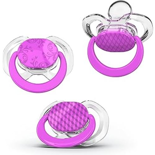 Smilo Baby Pacifier with Orthodontic Design for Healthy Dental Development - Stage 3 for Babies 9+ Months - Pack of 3X 100% Silicone Pacifiers BPA Free - Plum Purple