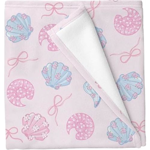 Pink Blue Coastal Ocean Baby Blankets for Boys Girls Summer Starfish Seashells Bows Beach Swaddle Receiving Blanket Sea Ocean Soft Swaddling Wrap for Unisex Newborn 30x40in