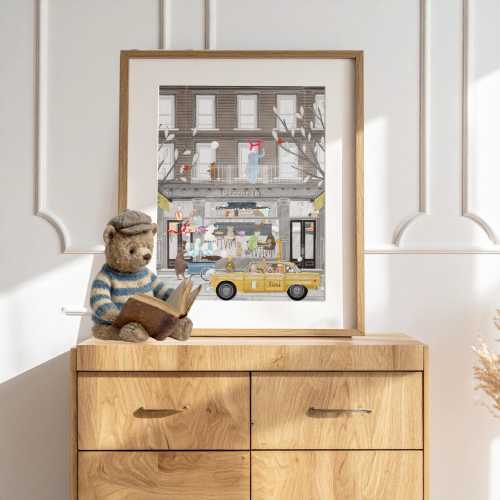 Woodland Animals Pizzeria Art Print: Whimsical Storybook Nursery Decor