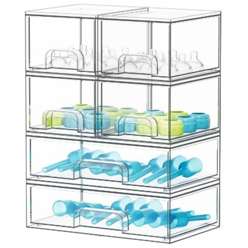 SpaceAid Baby Bottle Storage Organizer, 6-Pack Stackable Acrylic Drawer Unit with 4 Small & 2 Large Bins for Countertop, Cabinet, Vanity