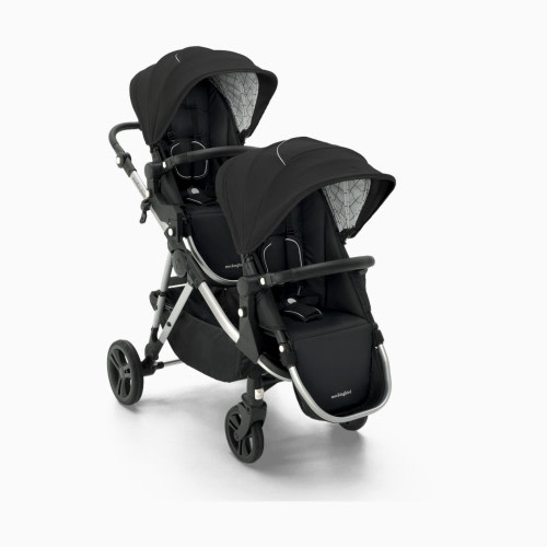 Single-to-Double Stroller 2.0 - Black/Windowpane Canopy With Black Leather