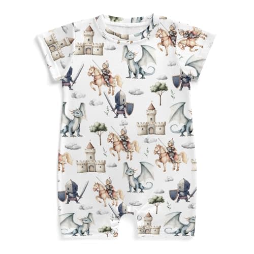 Wicbfdfv Cute Dragon Castle Knight Horse Baby Romper Fairytale Dragons Trees Leaves Cloud Summer Outfit
