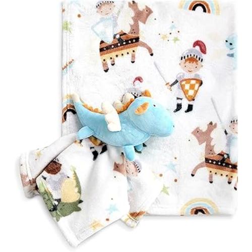 Evolur Good Knight 2 Piece Gift Set, Includes Blanket with Lovey, Warm and Cozy Baby Blanket, Machine Washable Nursery Bed Blanket, Soft and Charming Lovey