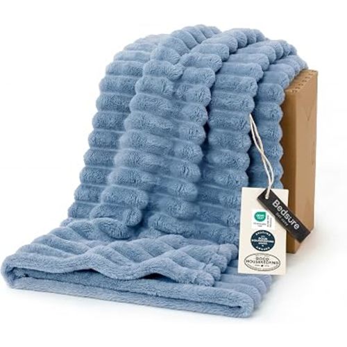 Bedsure GentleSoft Throw Blanket for Couch - Cozy Soft Blankets for Women, Cute Small Throws for Girls, Blue, 50x70 Inches