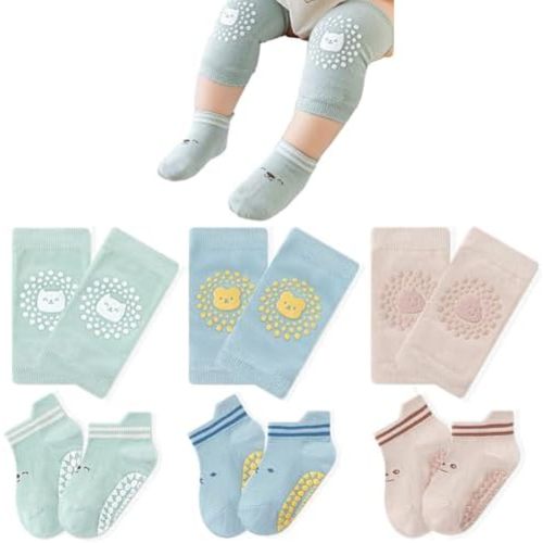 TFTSR Baby Knee Pads for Crawling (3 Pairs) and Baby Socks for Walking (3 Pairs), Walking Protector for Toddler Kid Girls Boy