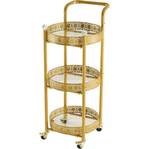 Multi-Functional Mobile Trolley Golden bar cart is Suitable for Home bar Service, Featuring a Rolling bar cart with Lockable casters, a Glass bar cart with 3 Mirror Holders