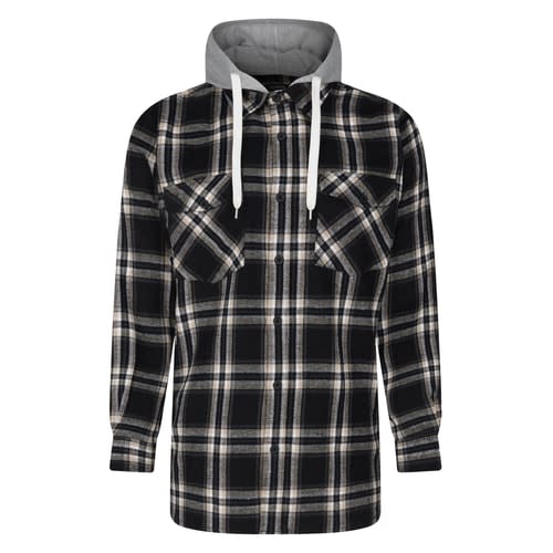 Bigdude Hooded Flannel Checked Shirt Black