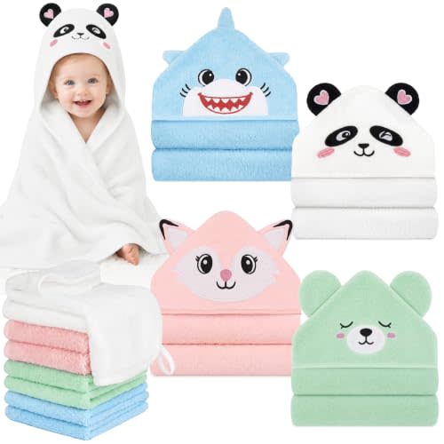 12 PCS Baby Bath Towels Set for Infants Toddlers Essentials (Pink, White, Blue, Green - 12pcs)