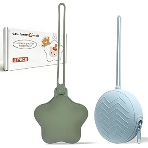 ChufanMomsil Silicone Pacifier Holder Case, Pacifier Holders Pouch for Diaper Bag, BPA Free Silicone Baby Pacifier Storage Case for Boy Girl, 2 Pack, Green + Blue